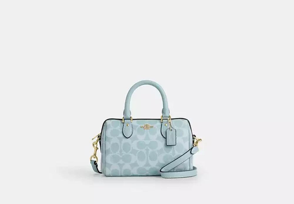 NWT B2-015 Coach Mini Rowan Crossbody Bag Signature Canvas CEY63 Light Blue